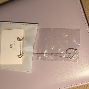 Bridge Diamond Silver Heart Pendant Necklace And Silver Huggie Earrings